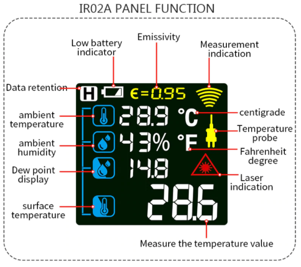 Temperature Humidity Gun 50800°C Non Contact Infrared IR Thermometer