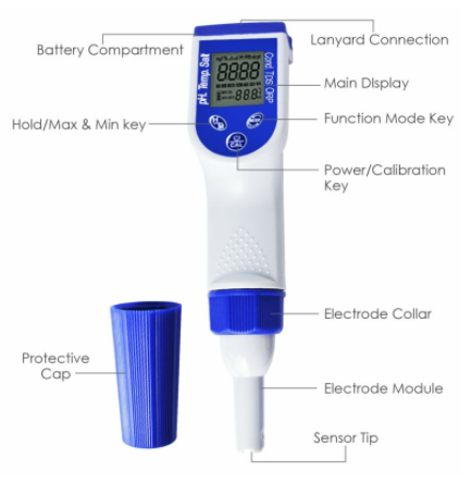 Waterproof Instruments pH EC TDS Salinity mV ORP Temperature 6 in 1 Meter Water Tester Waterp