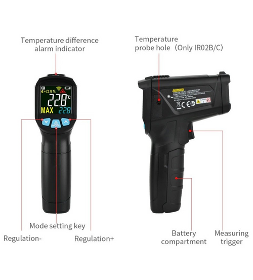 Infrared Thermometer High Temperature Non-Contact Temperature Humidity Meter