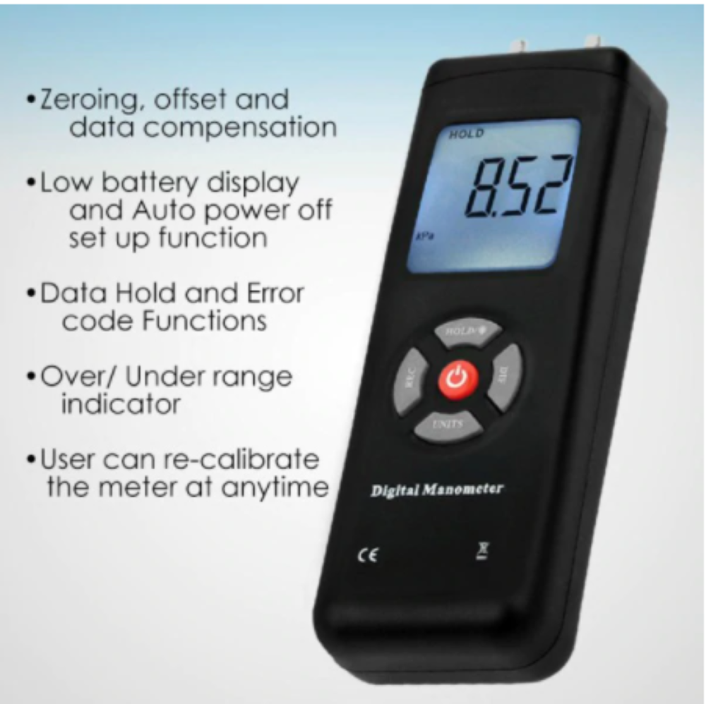 Manometer Digital Air Pressure Meter Differential Gas Tester Tool LCD Gauge