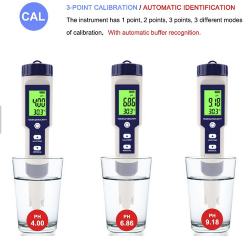 PH EC TDS Salinity Temp 5 in 1 Pen Meter LCD Digital Water Quality Monitor Test