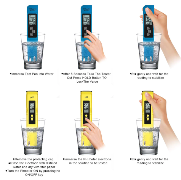 pH EC TDS Temperature Pen Testers Digital Display Water Monitor Test 2 Meters