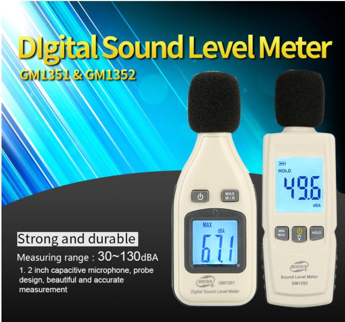 Digital Sound Level Meter 30Dba~130Dba ±1.5Db Decibels Max Hold GM1351 Benetech