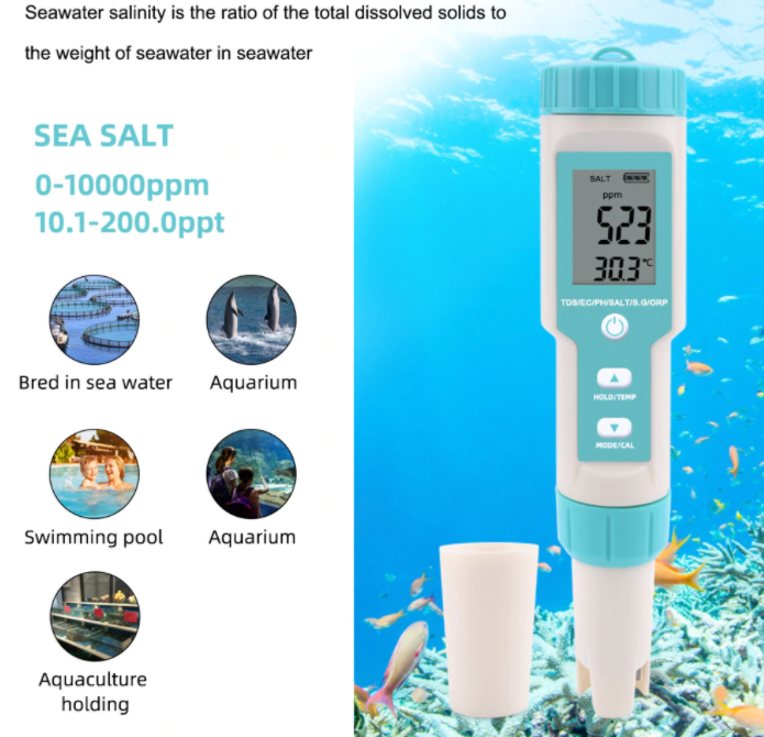 pH EC Conductivity TDS Salinity ORP SG Temp Meter 7 in 1 Monitor Tester Measures