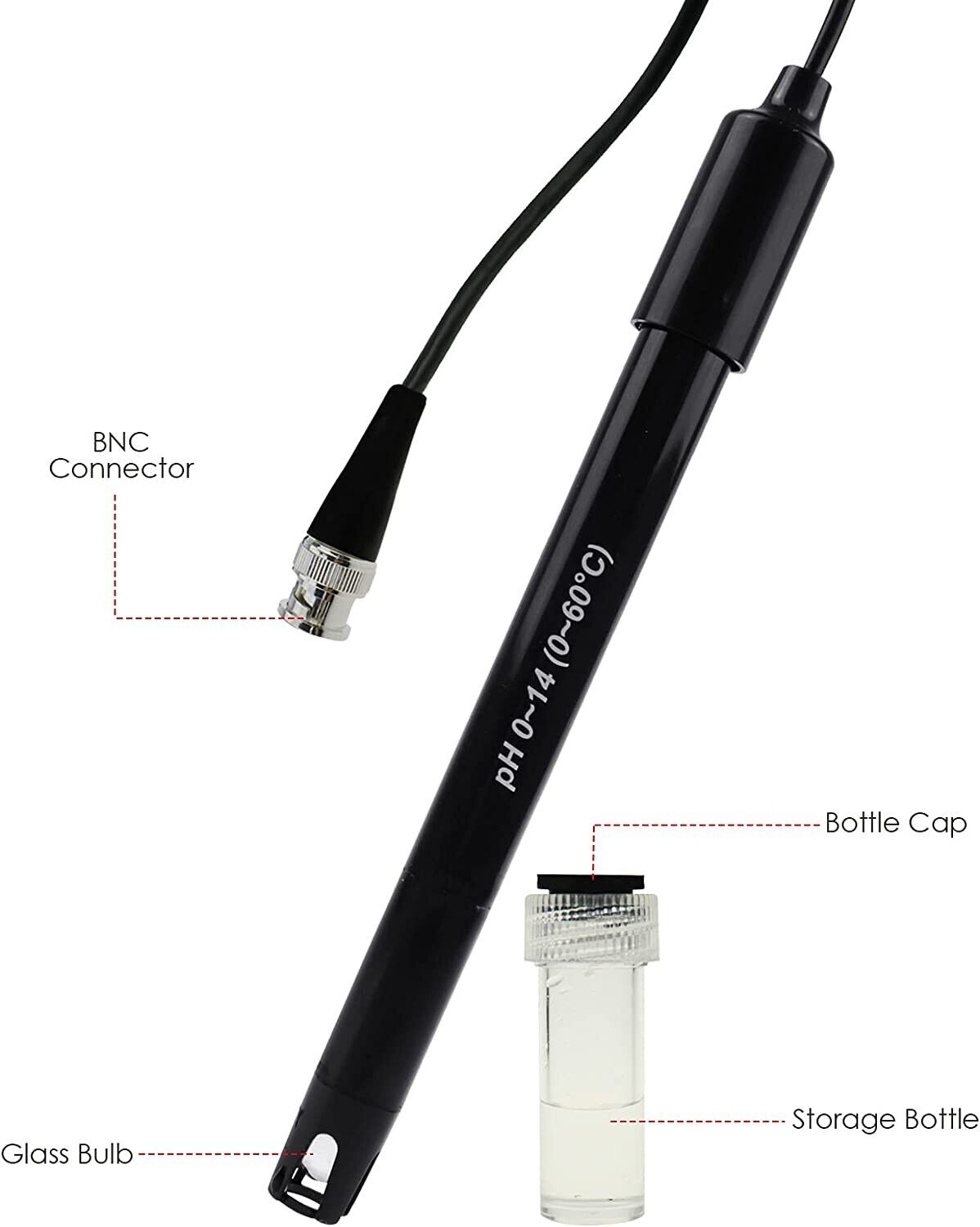 PH Electrode Probe 3M Cable BNC Type 3 Meter Cable Wide Liquid Applications