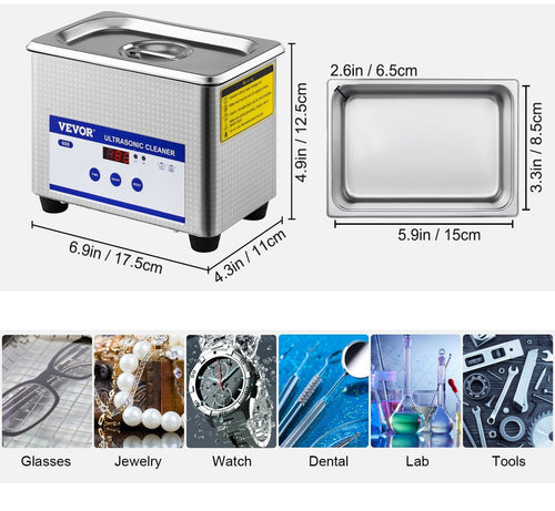 Ultrasonic Cleaner Bath Digital Portable 0.8L 800ml Tank With Timer VEVOR
