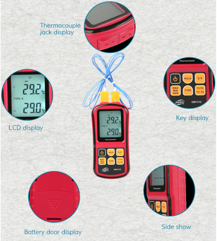 Digital Thermometer Temperature Temp Thermocouple Measure Meter Probes GM1312