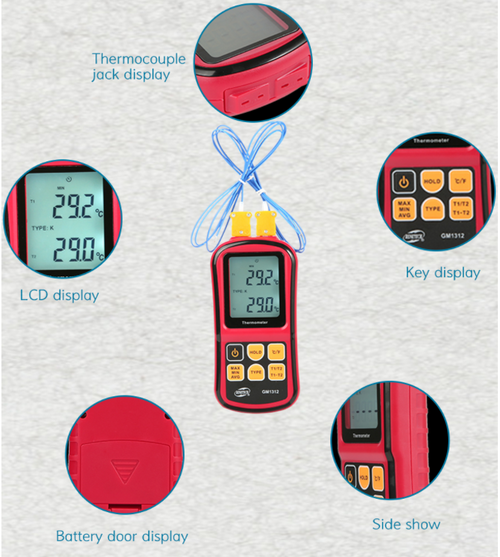 Digital Thermometer Temperature Temp Thermocouple Measure Meter Probes GM1312