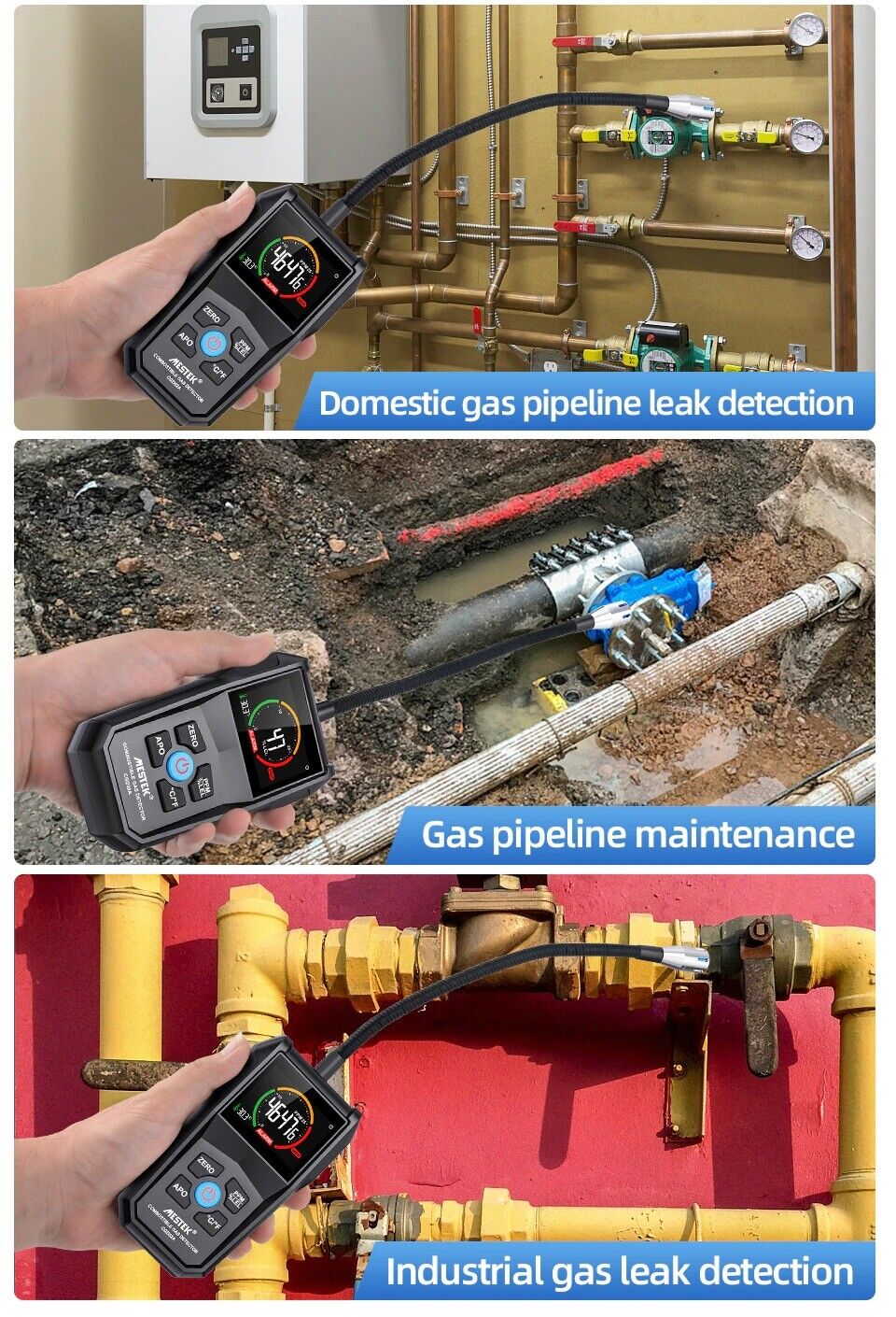Combustible Gas Leak Detector Flammable Natural Gas Tester Meter Air Analyzer