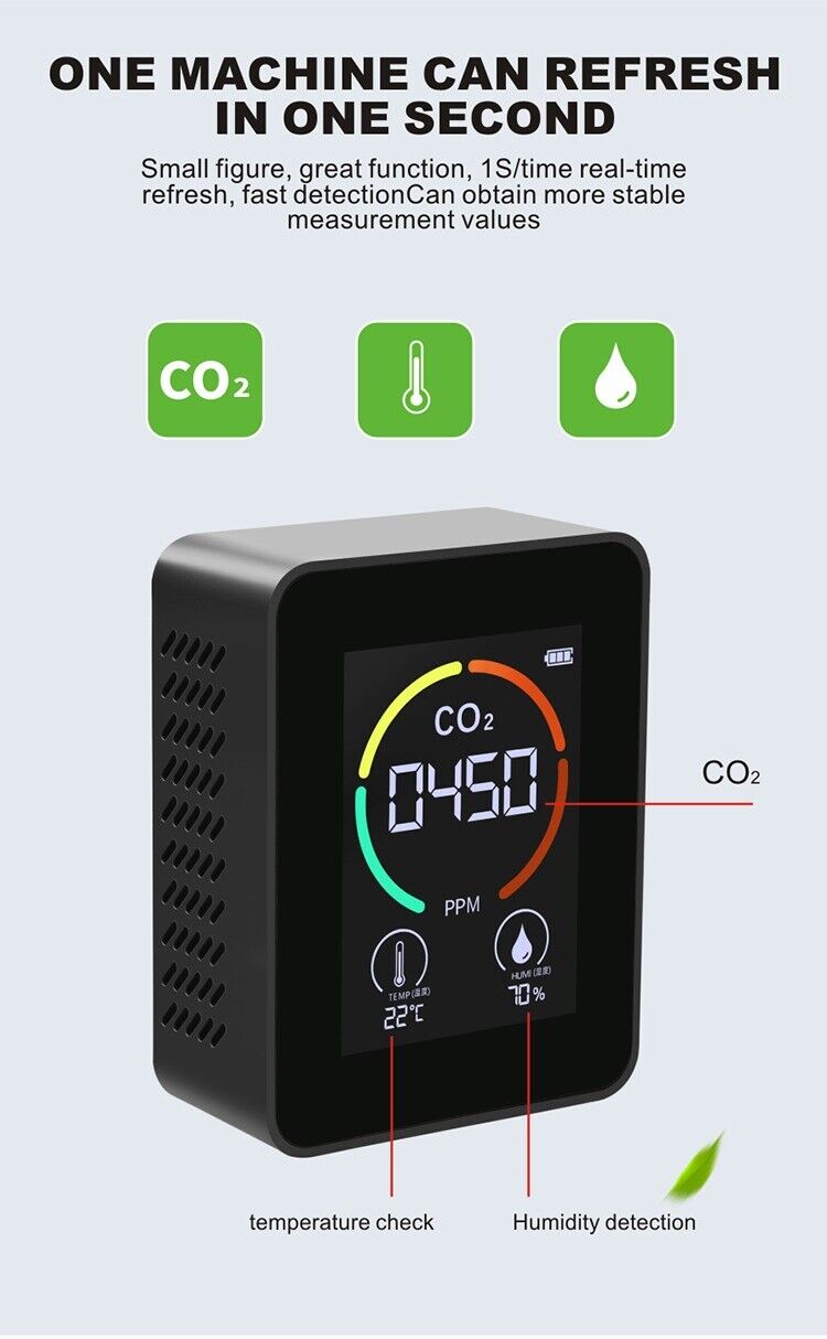 Carbon Dioxide Temperature Humidity Meter 3 in 1 Detector CO2 Air Quality Monitor