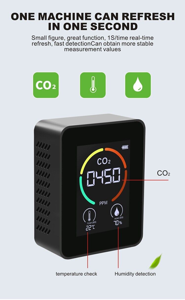 Carbon Dioxide Temperature Humidity Meter Detector CO2 Air Quality Monitor