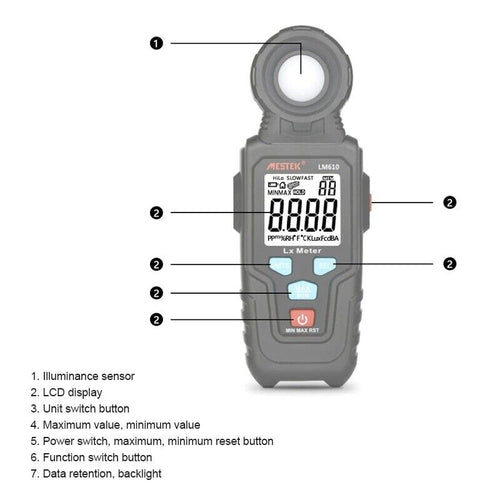 Luxmeter Light Meter Illuminometer Measure Instrument Mestek LM610