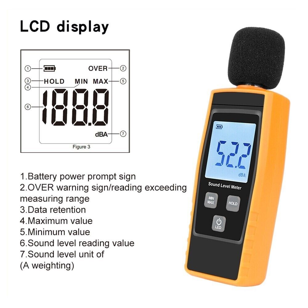 Sound Noise Level Meter Digital DB Tester Measures 30-130dB Decibels RZ1359