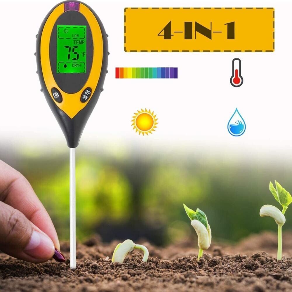 PH Tester Digital 4 in1 Measures pH Moisture Light Temperature Garden Flowers