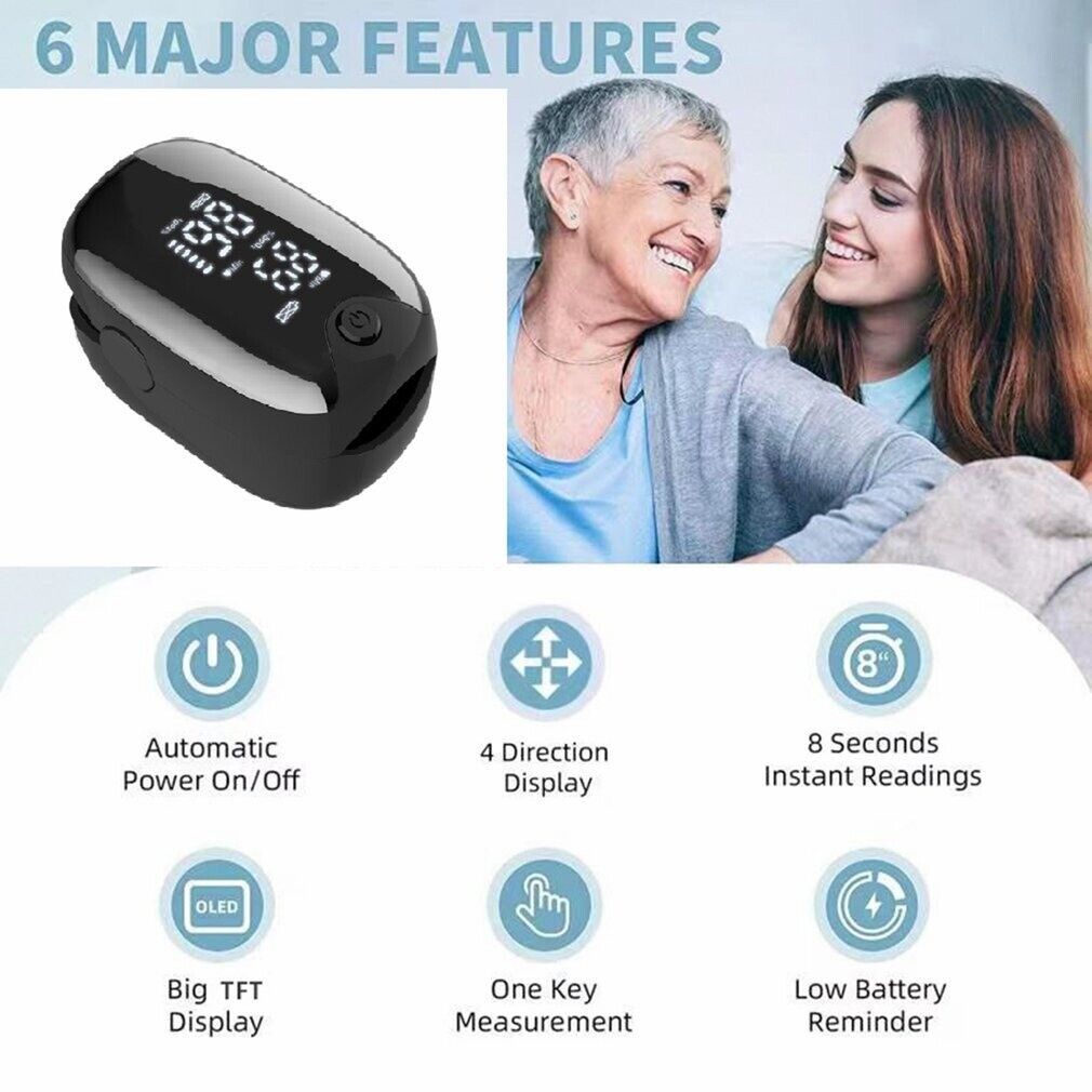 Pulse Oximeter Blood Oxygen Saturation Meter Heart Rate Monitor LED Display