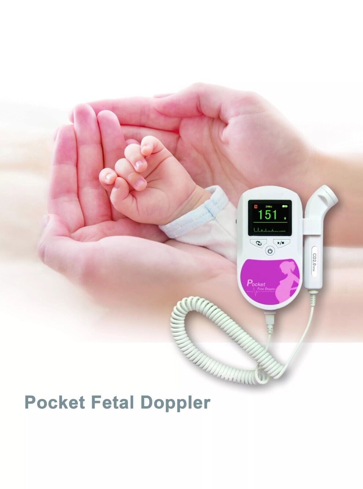 Fetal Doppler Baby Heart Beat Rate Monitor Sound C1 Pink 2MHZ Probe CONTEC