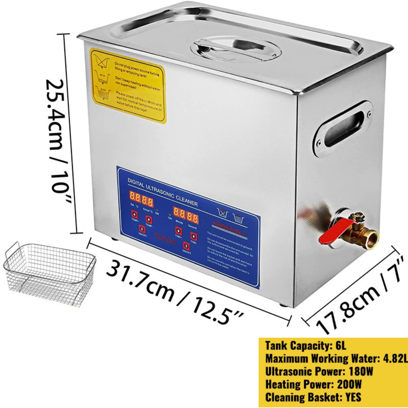 Ultrasonic Cleaner 6.5L Industrial Digital UltraSonic Bath Cleaning Timer Heater