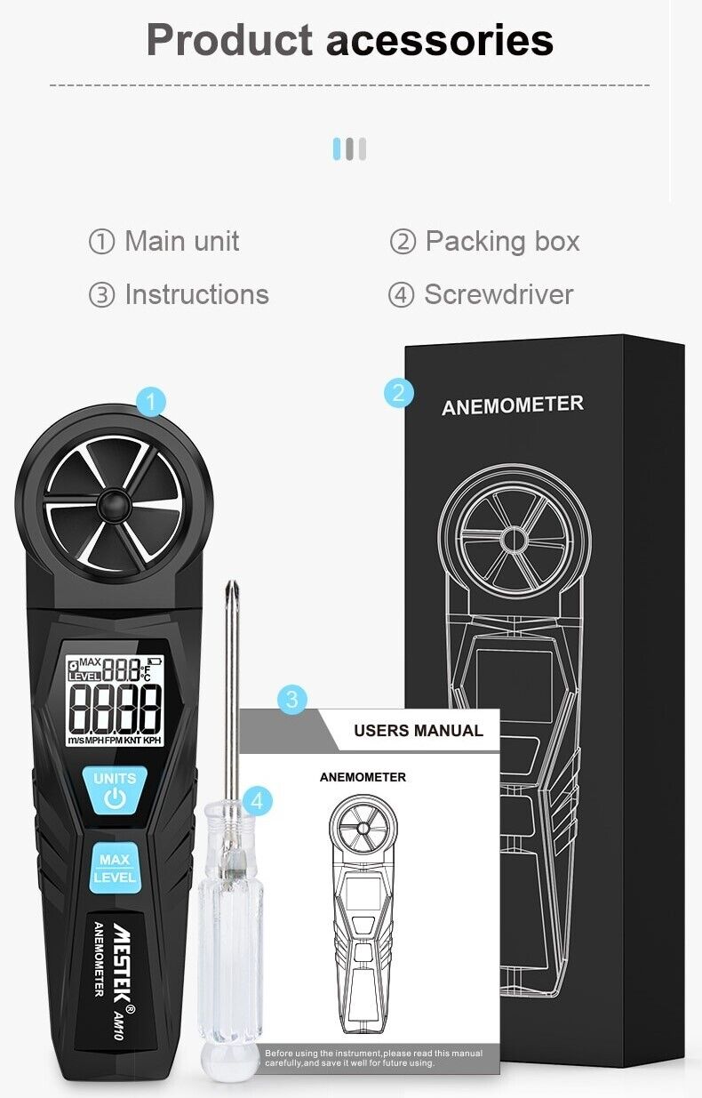 Anemometer Digital Wind Speed Temperature Meter Gauge Tester Mestek