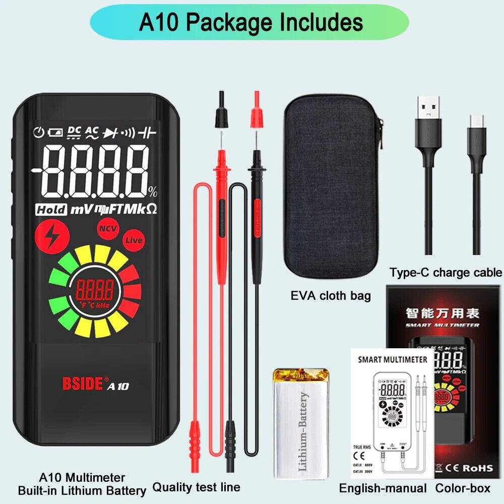 Smart Digital Multimeter NCV Tester Voltmeter AC/DC Voltage Resistance BSIDE A10