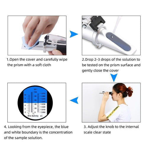 Salinity Brix SG Refractometer 0-10% Brix / 0-100% Salinity / 1.000-1.070 SG