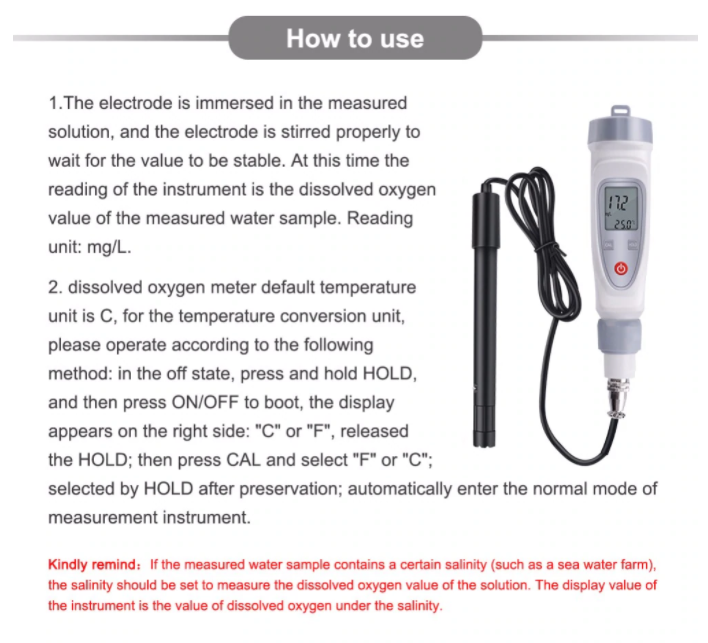 Dissolved Oxygen DO Meter Tester Probe JPB-70A Portable Tester LCD  ATC Range 0-20mg/l