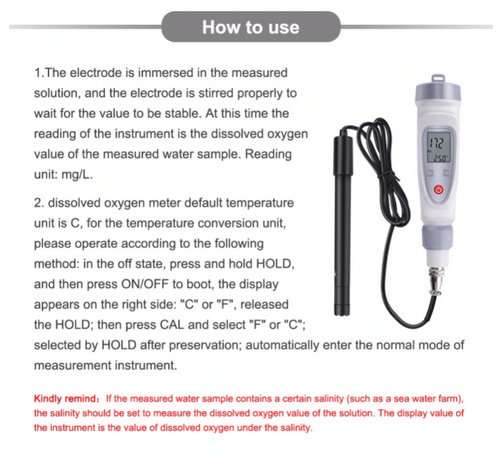 Dissolved Oxygen DO Meter Tester Probe JPB-70A Portable Tester LCD  ATC Range 0-20mg/l