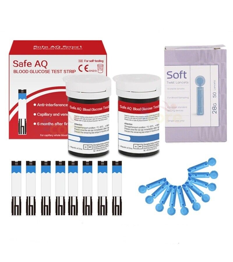 Diabetes Glucose Test strips for Safe AQ Smart Meter 100 Strips & 100 Lancets