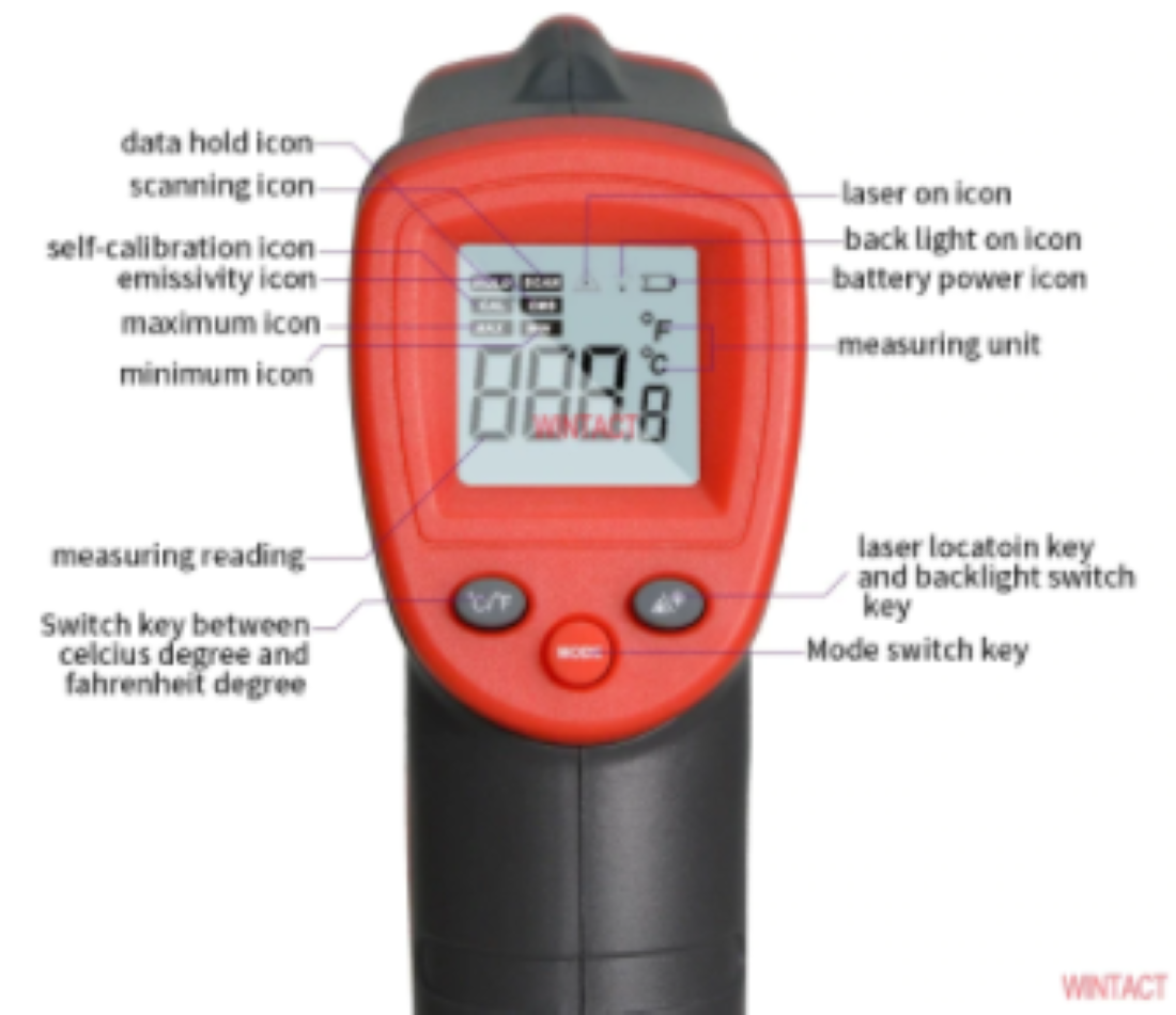 Non Contact Infrared Thermometer Temperature -50-380°C Laser Temp Gun IR WT320