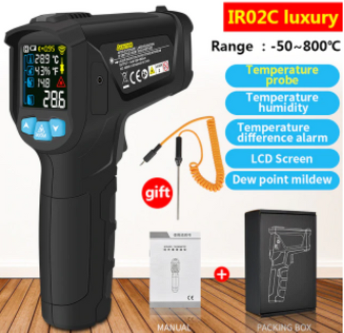 Temperature Humidity Gun -50-800°C Non Contact Infrared IR Thermometer & K Type