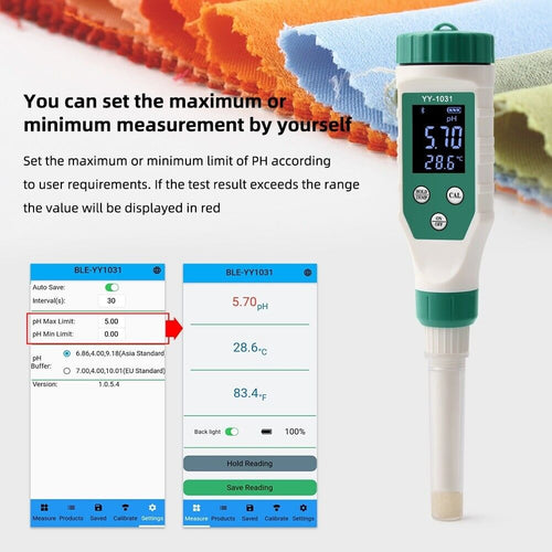 PH Meter Tester Measures Skin Paper Fabric Dough Water Flat Surface & Bluetooth