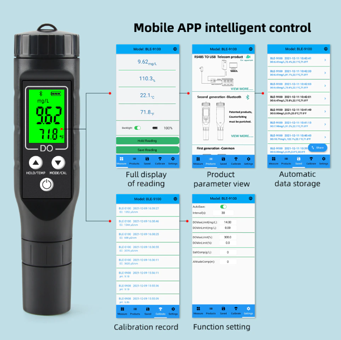 Dissolved DO Oxygen Meter Tester Measures Blue Tooth  ATC  Temp Range 0-30mg/l BLE-9100