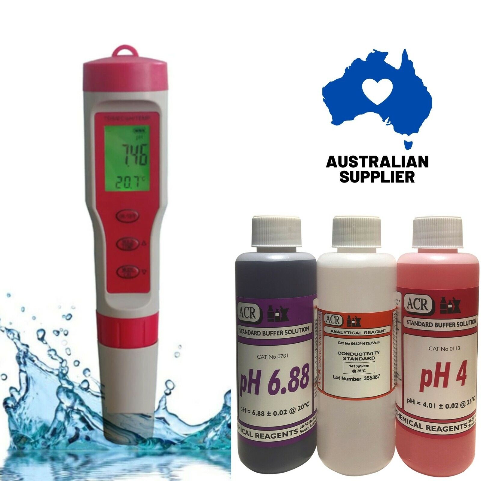 PH EC TDS Temp 4 in 1 Pen Meter Digital LCD Display Water Quality ATC