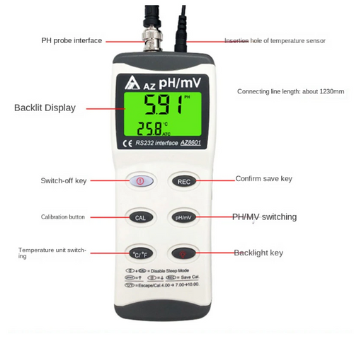 pH mV Temp Meter Tester IJ42 Spear Probe Measure Tests Meat Cheese Hydroponics