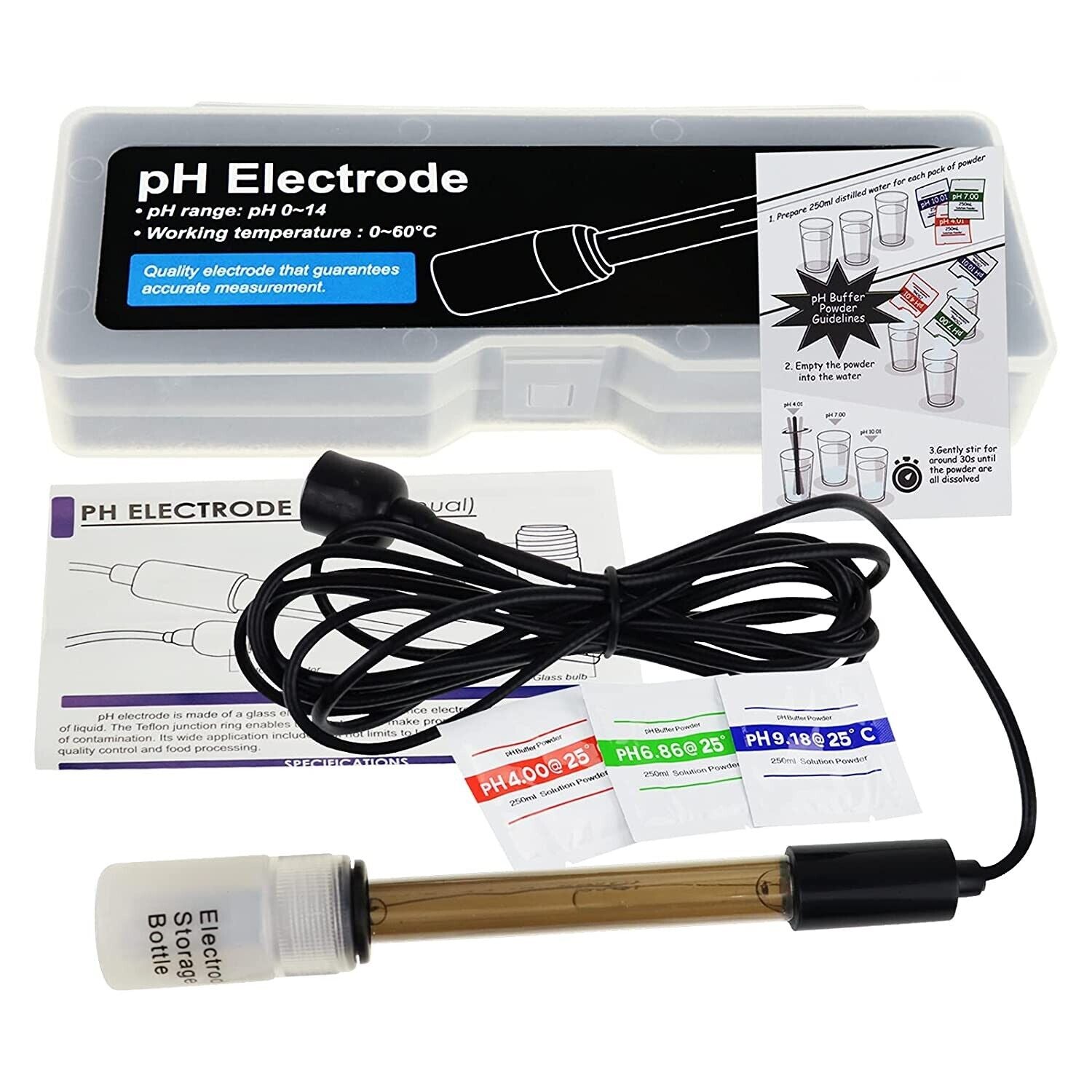 PH Electrode 200cm Cable BNC Type Probe with 2M Cable Wide Liquid Application