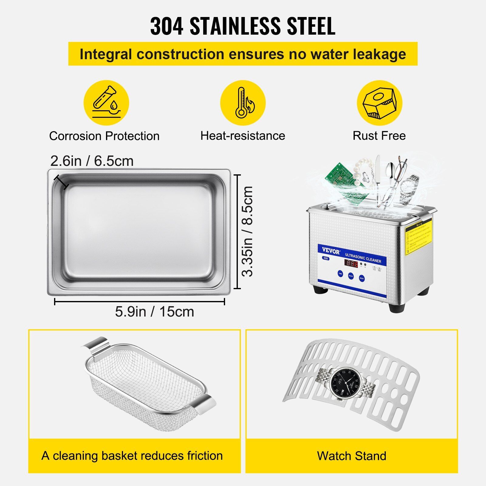 Ultrasonic Cleaner Bath Digital Portable 0.8L 800ml Tank With Timer VEVOR