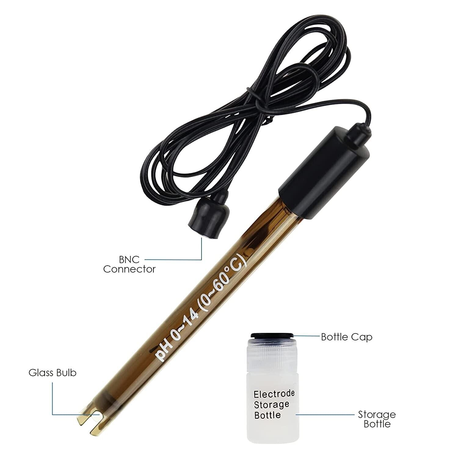 PH Electrode 200cm Cable BNC Type Probe with 2M Cable Wide Liquid Application