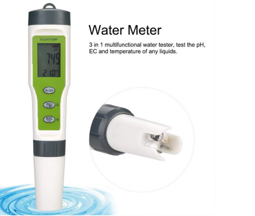 pH EC Temp 3 in 1 Meter Testers LCD Digital Display Tests Water Quality Monitor