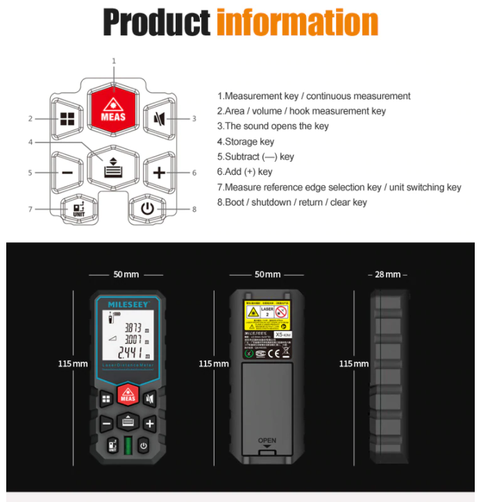 Laser Distance Meter Measurement 80m Rangefinder Digital Measuring Tape Range