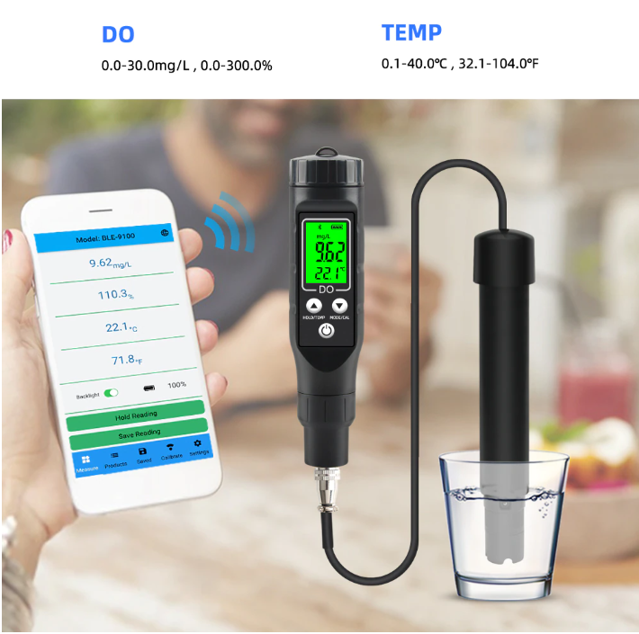 Dissolved DO Oxygen Meter Tester Measures Blue Tooth  ATC  Temp Range 0-30mg/l BLE-9100
