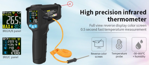 Temperature Humidity Gun -50-800°C Non Contact Infrared IR Thermometer & K Type