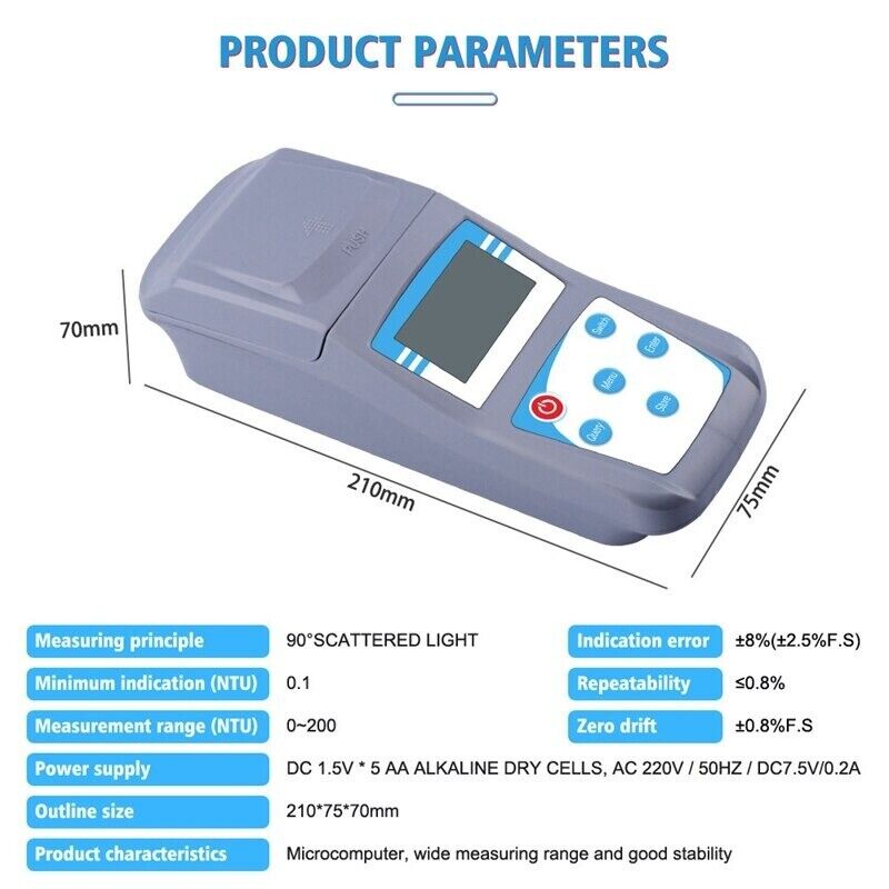 Digital Turbidimeter Turbidity Meter Measures Tester Analyzer 0-200NTU