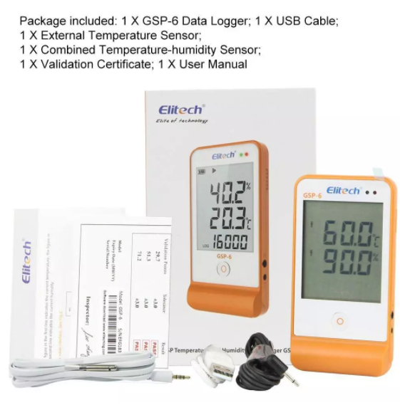 GSP-6 Temperature Humidity Data Logger Recorder Refrigerator Cold Chain 2 Probes