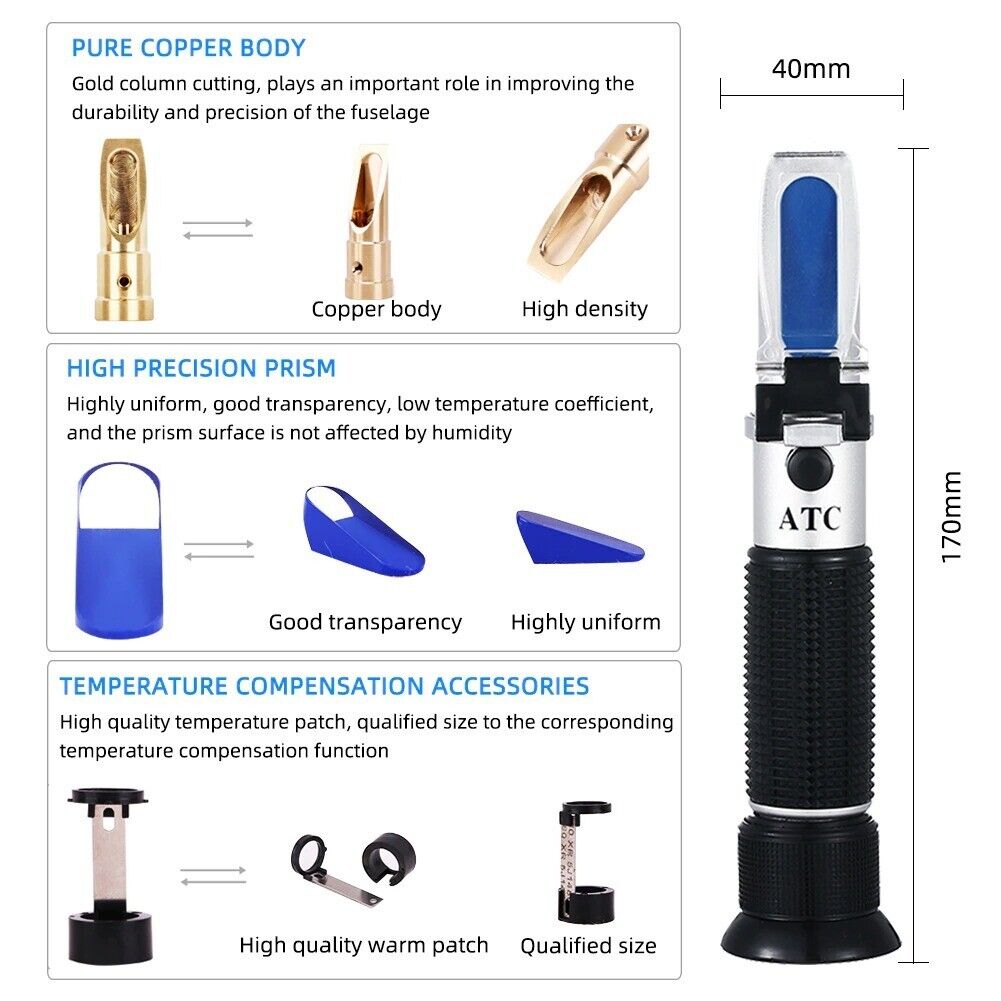 Salinity Brix SG Refractometer 0-10% Brix / 0-100% Salinity / 1.000-1.070 SG