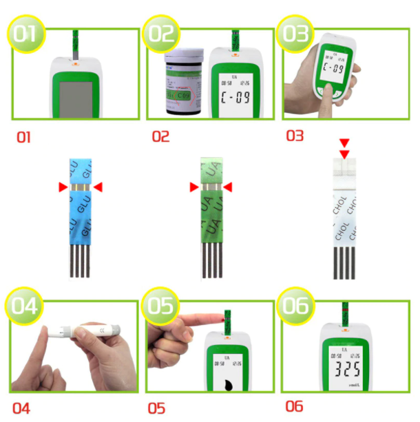 Blood Cholesterol Meter Monitor Device 10 Test Strips & Lancets