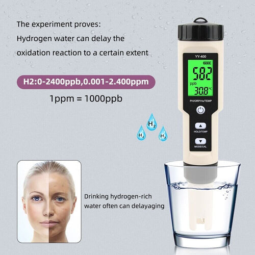 Hydrogen H2 pH ORP Redox Temperature  Meter Analyzer Water Tester