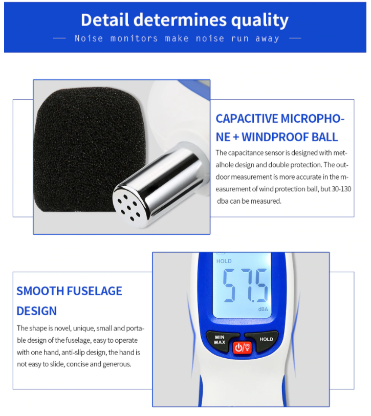 Digital Sound Level Meter 30Dba~130Dba Decibels Noise Volume Monitor W