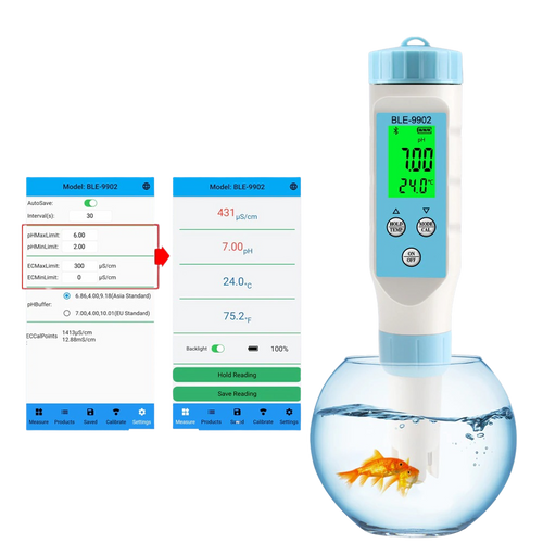 PH EC TEMP Tester Meter 3 in 1 Smart Bluetooth Data Logger Waterproof IP67