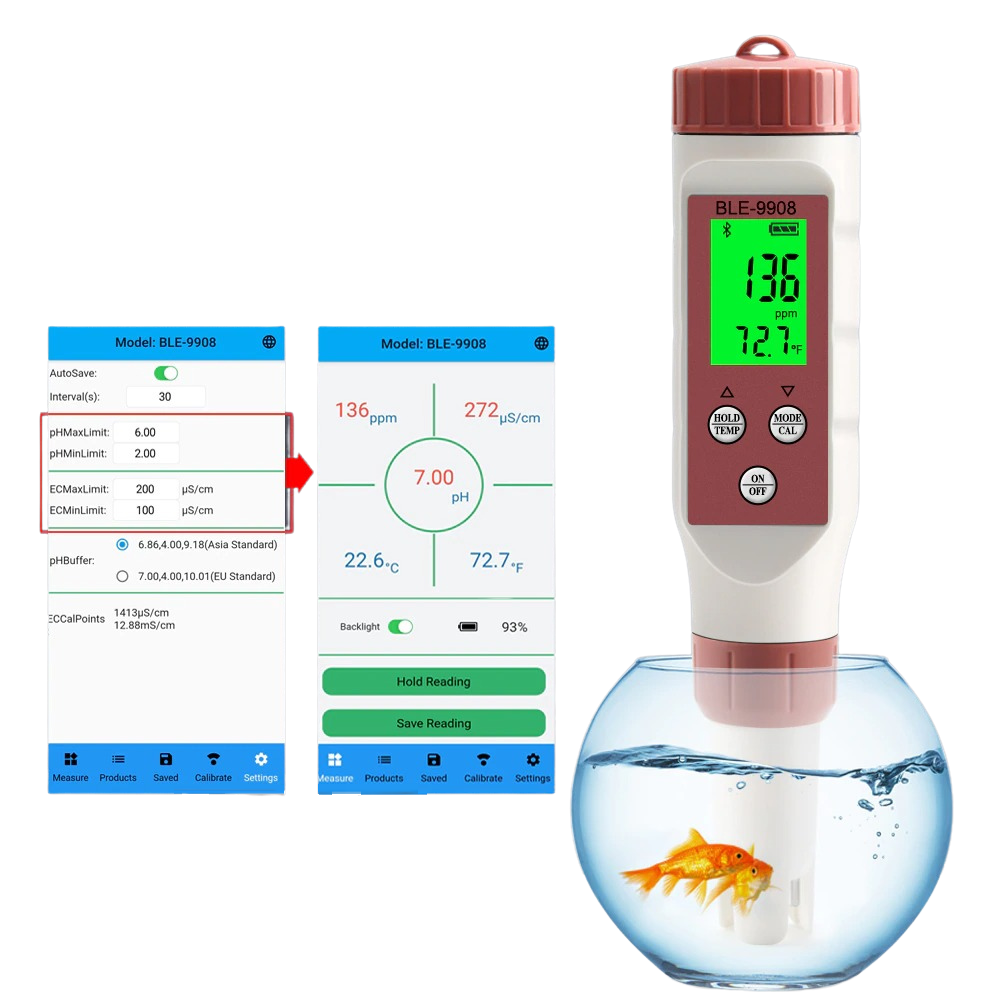 PH EC Conductivity TDS Temp Meter Tester 4 in 1 Waterproof Bluetooth D