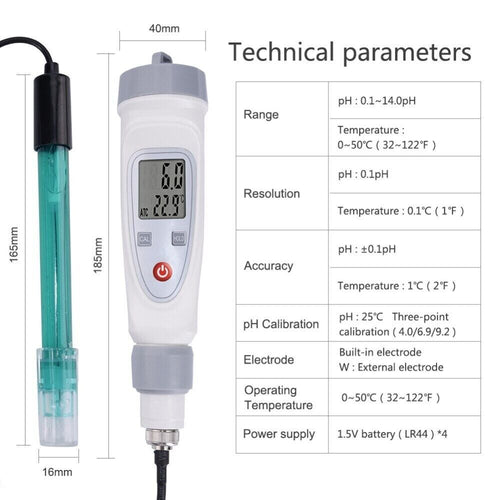 PH Meter Portable Digital Water Quality Tester Reader Tests 0-14 PH-20W