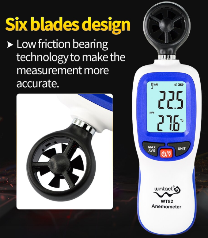 Wind Speed Meter Anemometer Digital Tester Vane Air Flow Gauge Backlight WT82